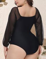 Women Plus Size One piece V neck swimsuit-4