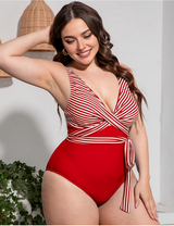 Women Plus Size Paneled Slim Strap One-Piece Swimsuit-9