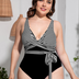 Women Plus Size Paneled Slim Strap One-Piece Swimsuit