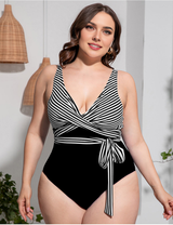 Women Plus Size Paneled Slim Strap One-Piece Swimsuit