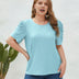Women Plus Size Round Neck Pleated Short Sleeve T-shirt | PRUSES-1