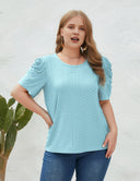 Women Plus Size Round Neck Pleated Short Sleeve T-shirt | PRUSES-1