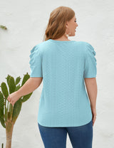 Women Plus Size Round Neck Pleated Short Sleeve T-shirt | PRUSES-2
