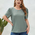 Women Plus Size Round Neck Pleated Short Sleeve T-shirt | PRUSES-4