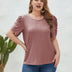 Women Plus Size Round Neck Pleated Short Sleeve T-shirt | PRUSES-5