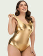 Women Plus Size Sexy Liquid Metal Glitter One-Piece Swimsuit