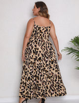 Women Plus Size Sexy V-neck Suspender Leopard Dress-2