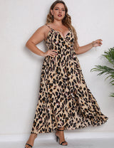 Women Plus Size Sexy V-neck Suspender Leopard Dress-3
