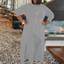 Women Plus Size Solid Color Round Neck Two-Piece Dress-4