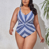 Women Plus Size Striped Crossover Swimsuit-2