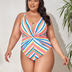 Women Plus Size Striped Crossover Swimsuit