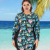 Women Plus Size Tropical Print Zipper Front Long Sleeve One Piece Swimwear-1