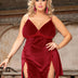 Women Plus Size Red Velour Embroidery Babydoll Nightgown