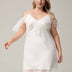 Women Plus Size White Ruffle Sleeve Lace Trim Nightgown