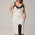 Women white Plus Size White Satin Lace Slit Nightgown