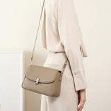 gray Genuine Leather Square Flap Crossbody Bags 