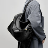Women's black Genuine Leather Soft Minimalist Casual Tote Bag 