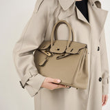 Women's gray Full-Grain Leather Structured Top-Handle Bag