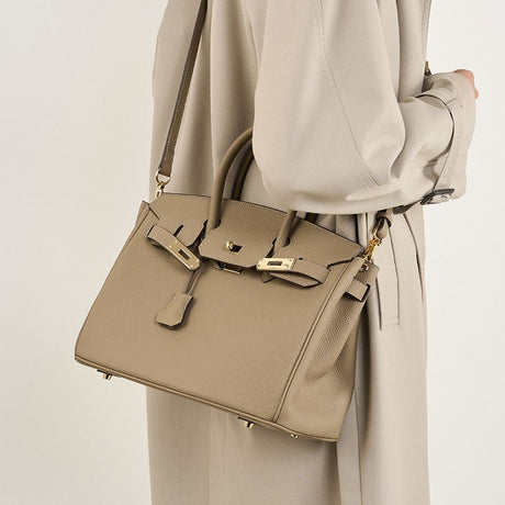 gray Full-Grain Leather Structured Top-Handle Bag crossbody
