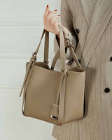 women gray Genuine Leather Bucket  Bag 
