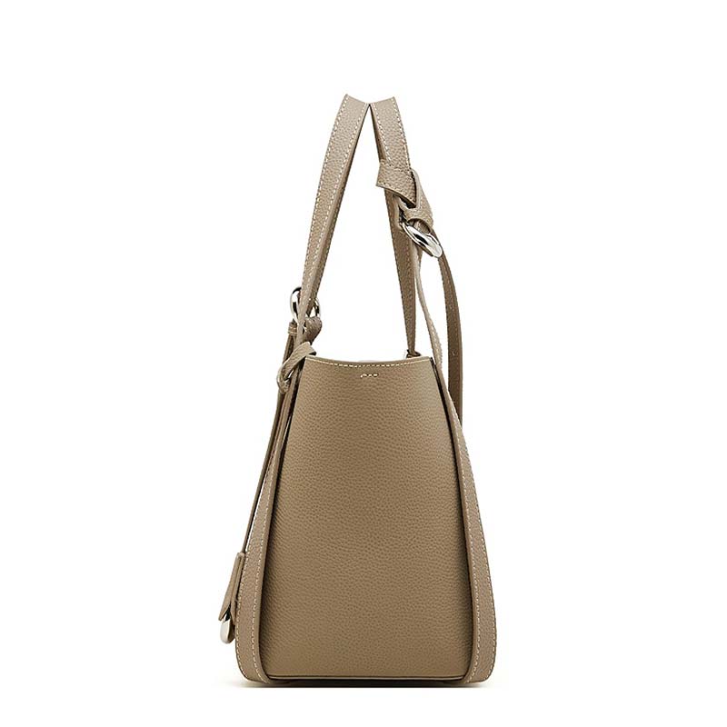 gray Genuine Leather Bucket Tote Bag  side view