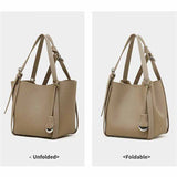 gray handbag shown unfolded and foldable 