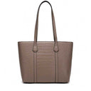 dark gray Leather Croc-Embossed Structured Tote Bag