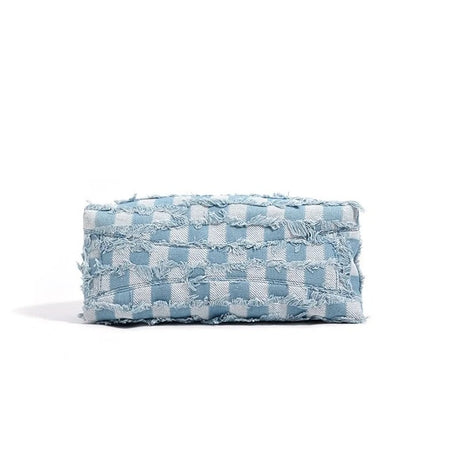 Blue and white checkered clutch bag 