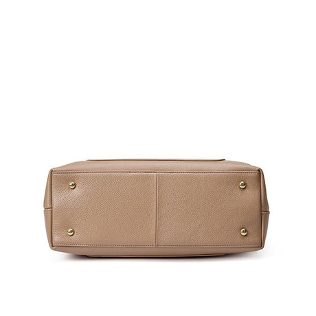 beige Genuine Leather Large Capacity Tote Bag with Zipper bottom