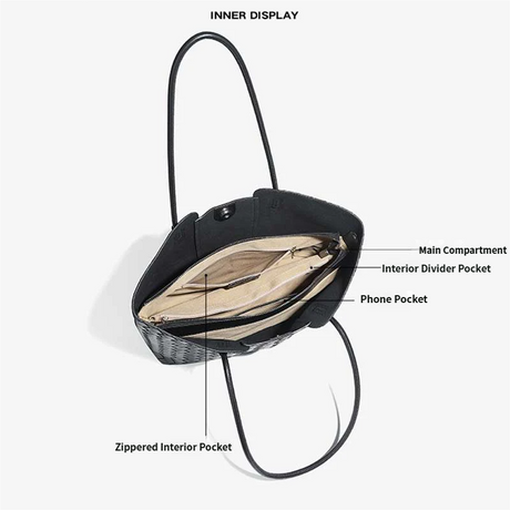Black bag with labeled compartments 