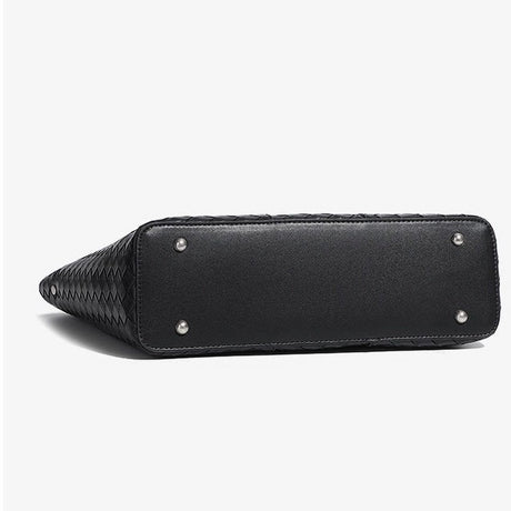 black Leather Large Capacity Woven Tote Bag 