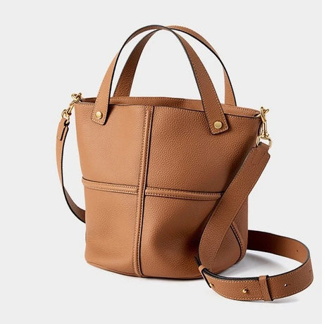 Brown leather  Panel Stitch handbag with a shoulder strap 