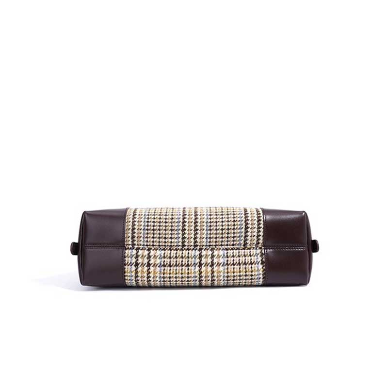 coffee Leather Patchwork Houndstooth Bag bottom