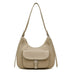 gray Genuine Leather Shoulder Bag with Pocke