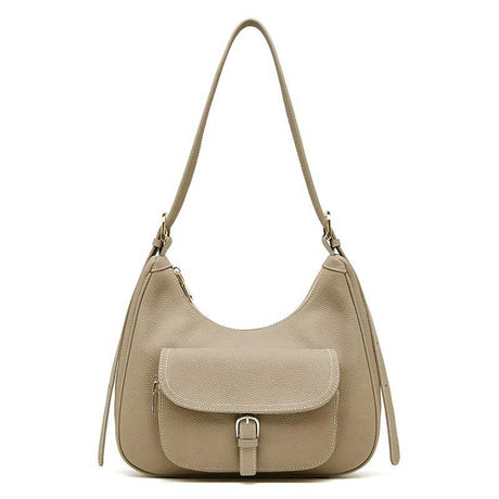 gray Genuine Leather Shoulder Bag with Pocke