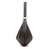 coffee  Genuine Leather Slouchy Hobo Bag with Contrast Stitching side view
