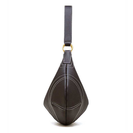 coffee  Genuine Leather Slouchy Hobo Bag with Contrast Stitching side view