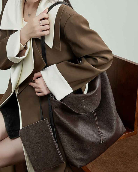 Women's coffee Genuine Leather Slouchy Hobo Shoulder Bag