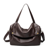 Coffee Genuine Leather Soft Minimalist Casual Tote Bag 