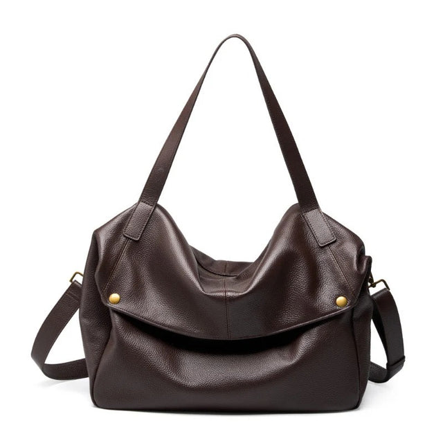 Coffee Genuine Leather Soft Minimalist Casual Tote Bag 
