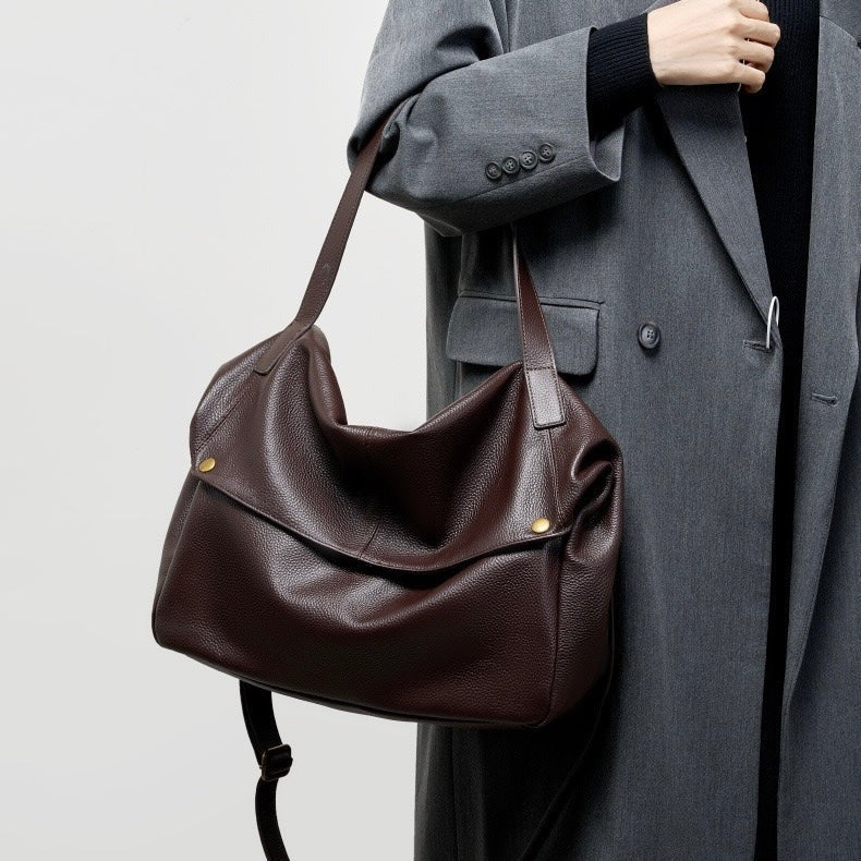 Women's coffee Genuine Leather Soft Minimalist Tote Bag 