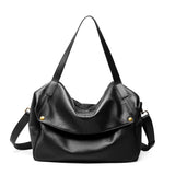 black Genuine Leather Soft Minimalist Casual Tote Bag 