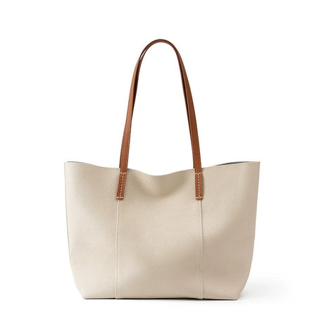 off-white Genuine Leather Soft Minimalist Tote Bag
