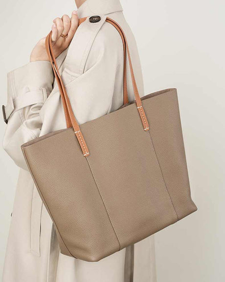 Women's gray Genuine Leather Soft Minimalist Tote Bag 