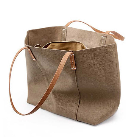 gray Genuine Leather Soft  Tote Bag 