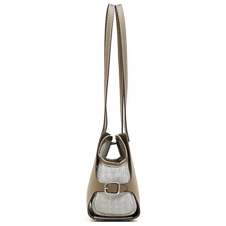 gray Genuine Leather Structured Saddle Bag side view