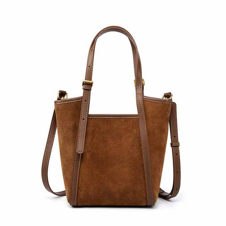 caramel  Genuine Leather & Suede Bucket Bag 