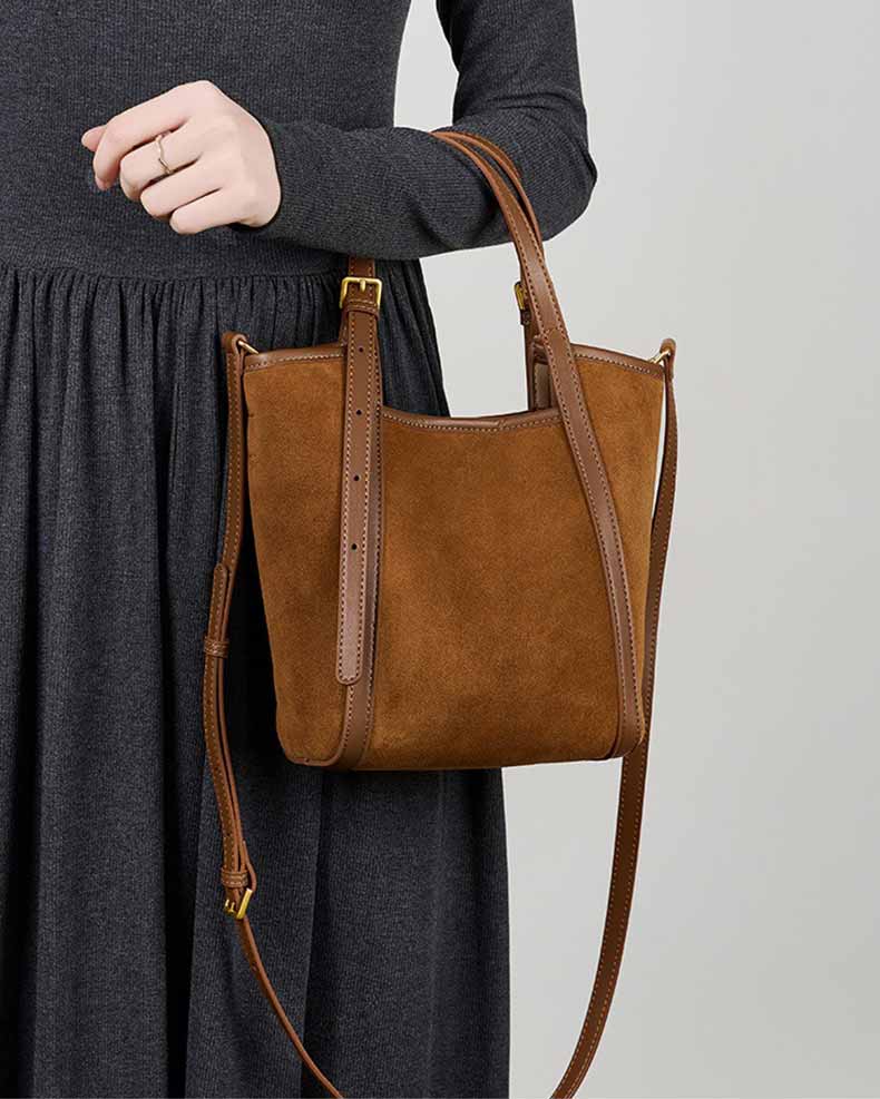 women caramel Leather & Suede Bucket Bag 
