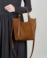 women caramel Leather & Suede Bucket Bag 