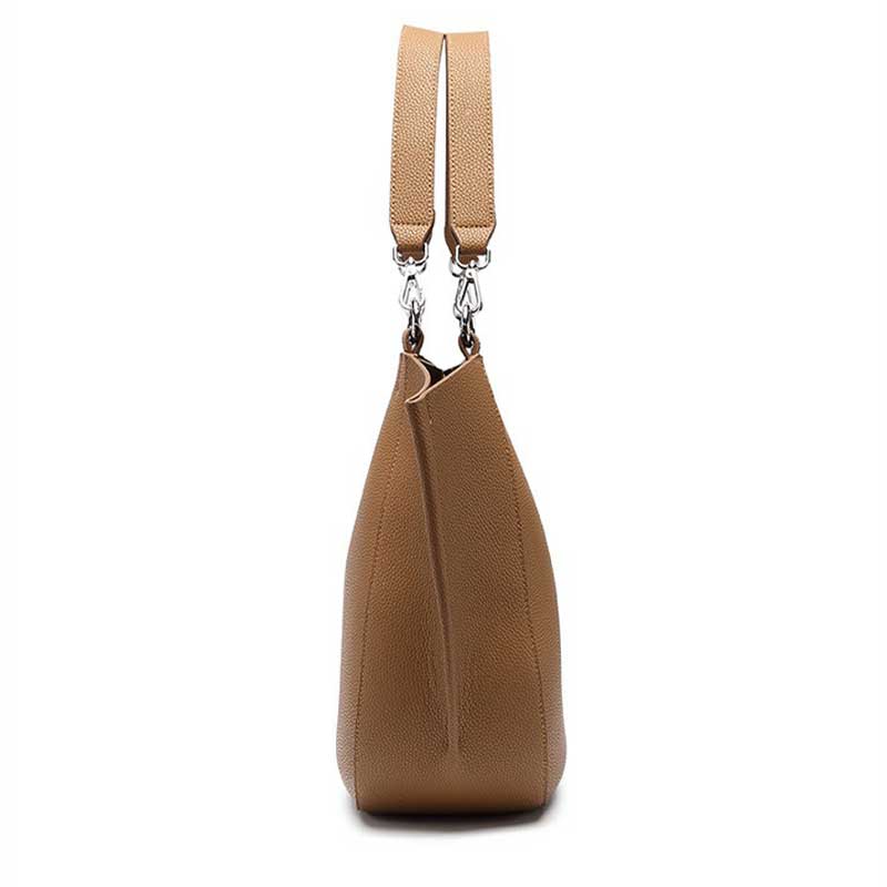 brown Genuine Leather Work Tote Bag side view